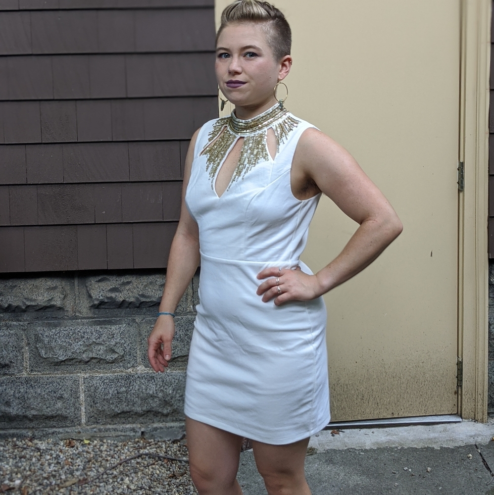 Backless Gold Sequin Collar Dress